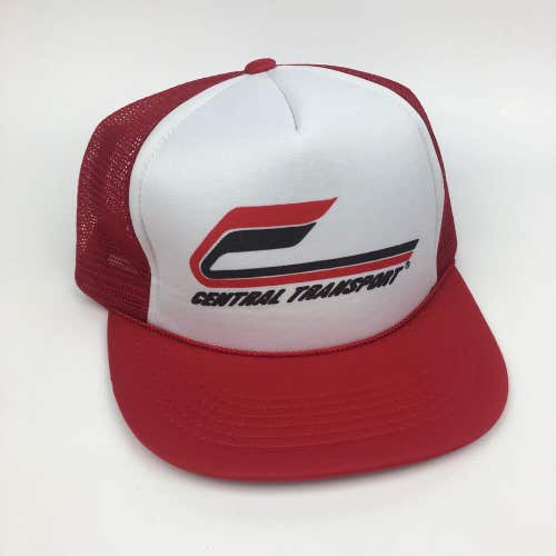 Vintage 80s Central Transport Trucking Mesh Trucker Hat Cap White/Red Adjustable