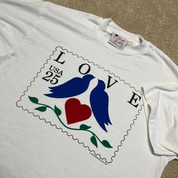 Love Bird Stamp T Shirt Men XS White Postal Love USA Vintage 80s 90s 25  Cent