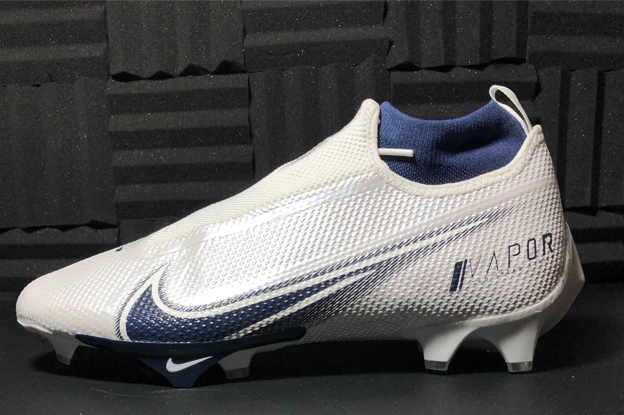 Nike Vapor Edge Pro 360 White Navy Blue Football Cleats 