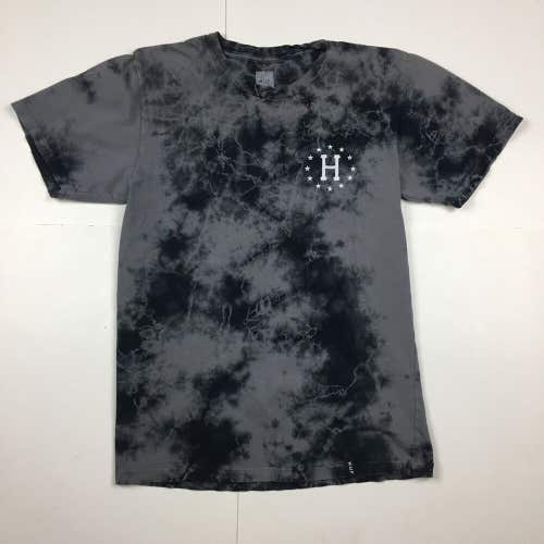 HUF Worldwide Rose Logo Smokey Tie Dye Black/Gray T-Shirt Size Small