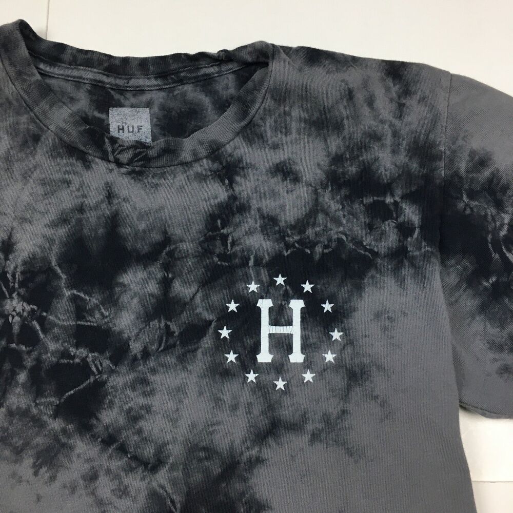 HUF Worldwide Rose Logo Smokey Tie Dye Black/Gray T-Shirt Size