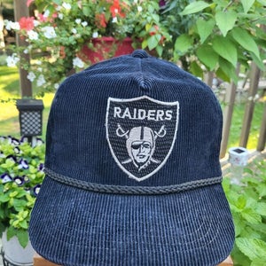 Vintage Rare Oakland Raiders Corduroy Rope Black Dome Sports NFL Hat Zipperback