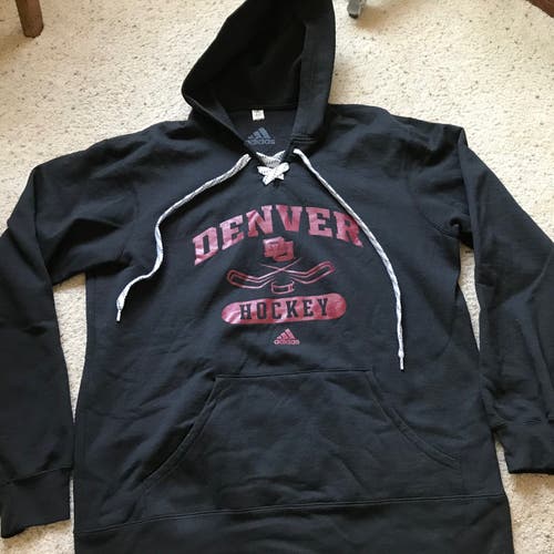 DU Denver hockey Adidas lace-up hoodie Black Large worn once, washed once