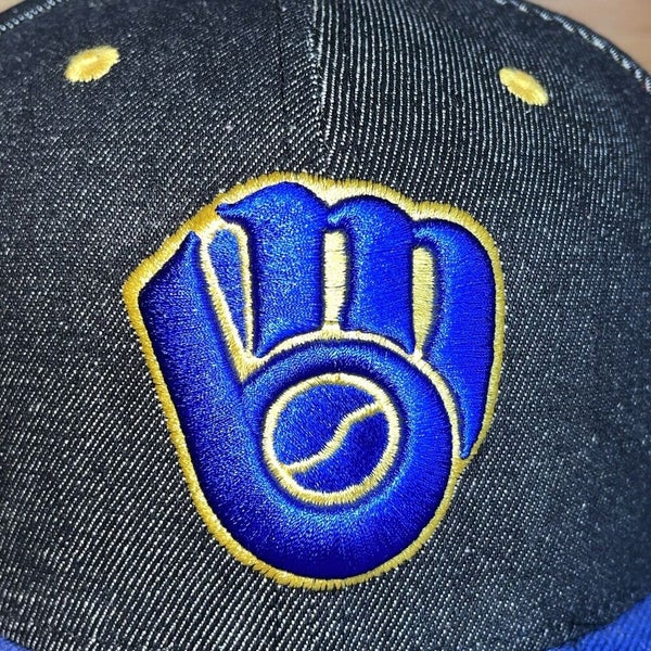 Exclusive New Era Milwaukee Brewers Denim Jean Fitted Hat Cap Size 7 5/8 Rare