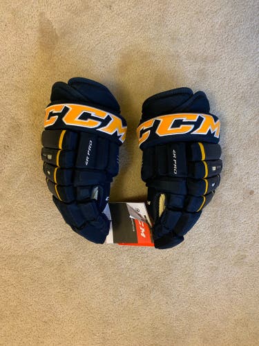 *NEW* CCM 4R Pro Hockey Gloves 14" Navy/Yellow
