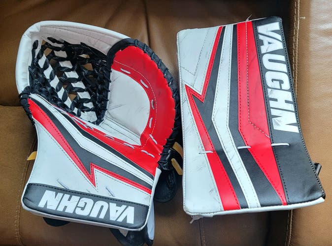 Used Regular Vaughn Velocity V9 glove and blocker jr