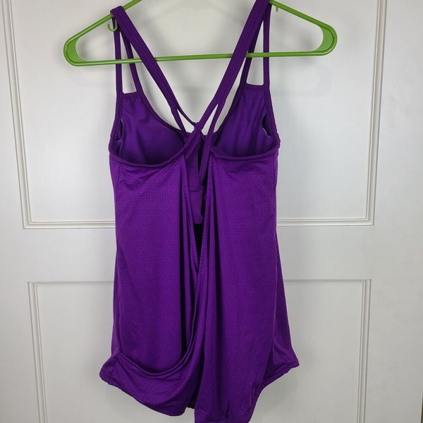 ATHLETA Full Force Tank Top Perforated Attached Bra Open Back Purple Size:  S