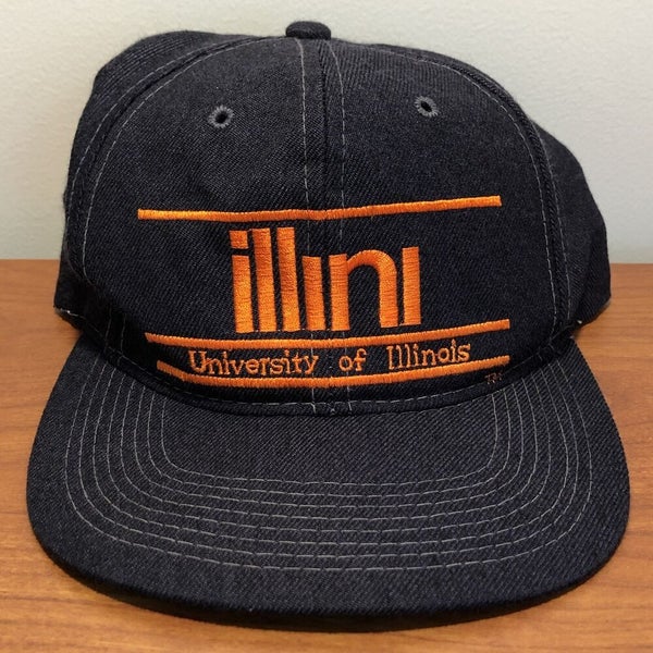 Illinois Fighting Illini Hat Snapback Cap Vintage 80s Split Bar Glued University