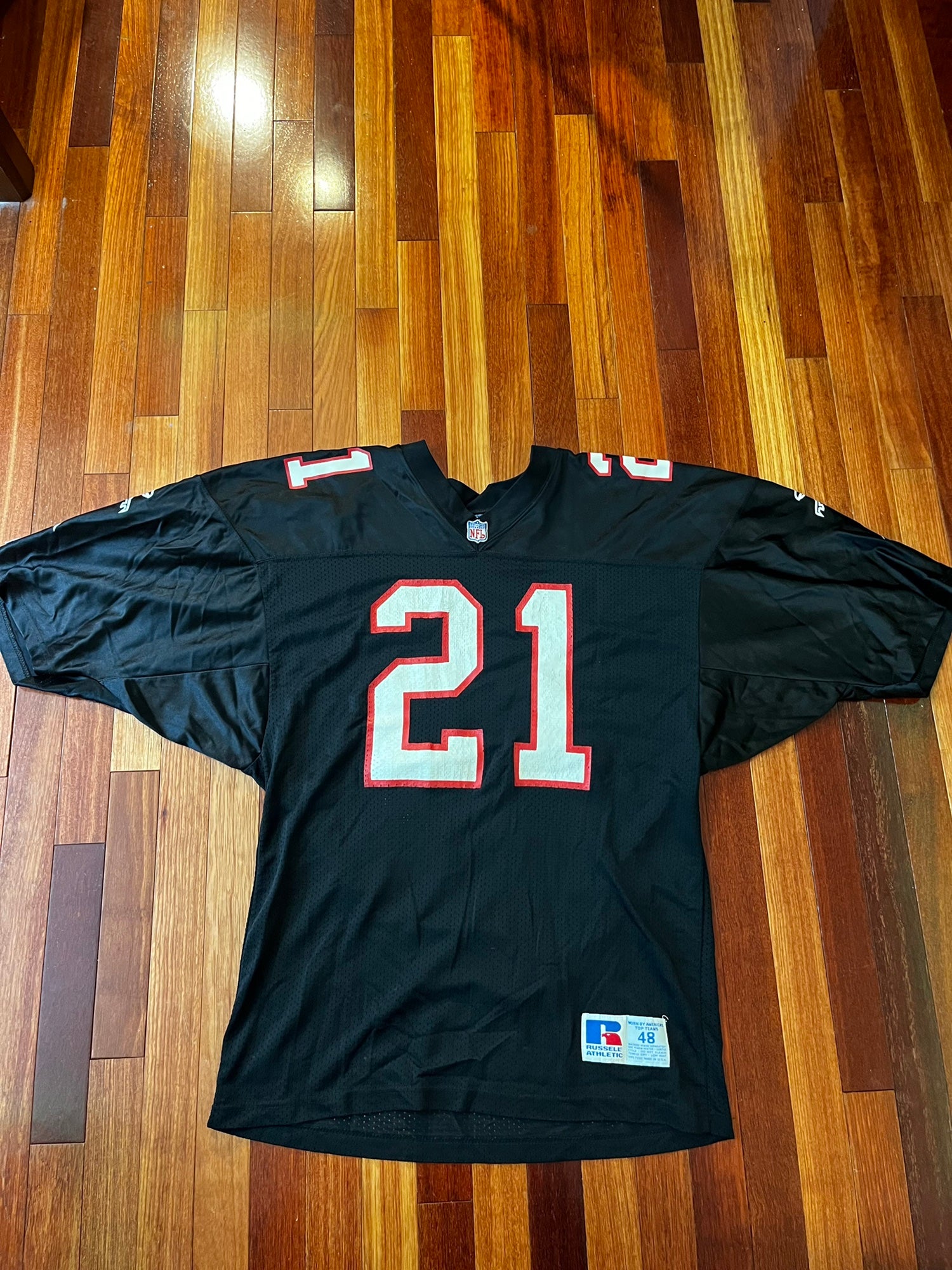 Deion Sanders Atlanta Falcons NFL Black Russell Athletic Football Jersey LG  48