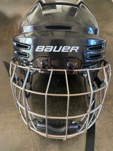 Like New Large Black Bauer Re-Akt 75 Helmet with Chrome Profile III Cage