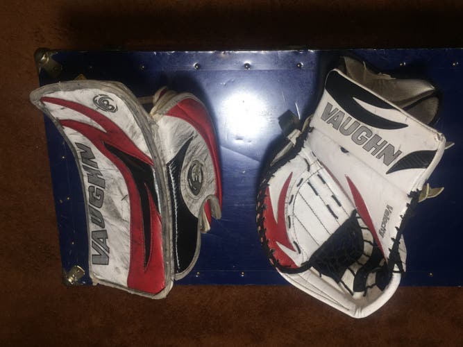 Used Vaughn Regular Velocity 7400 Pro Stock Glove and Vaughn 7500 V3 Blocker