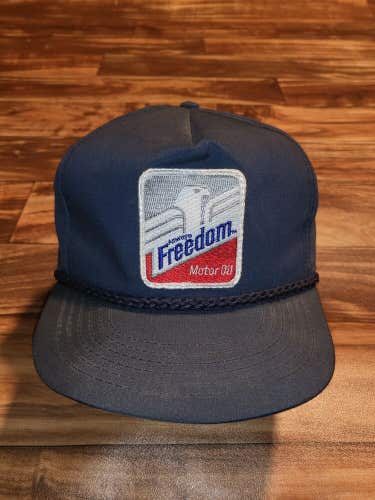 Vintage Freedom Motor Oil Racing Sports Eagle Navy Blue Hat Cap Vtg Snapback