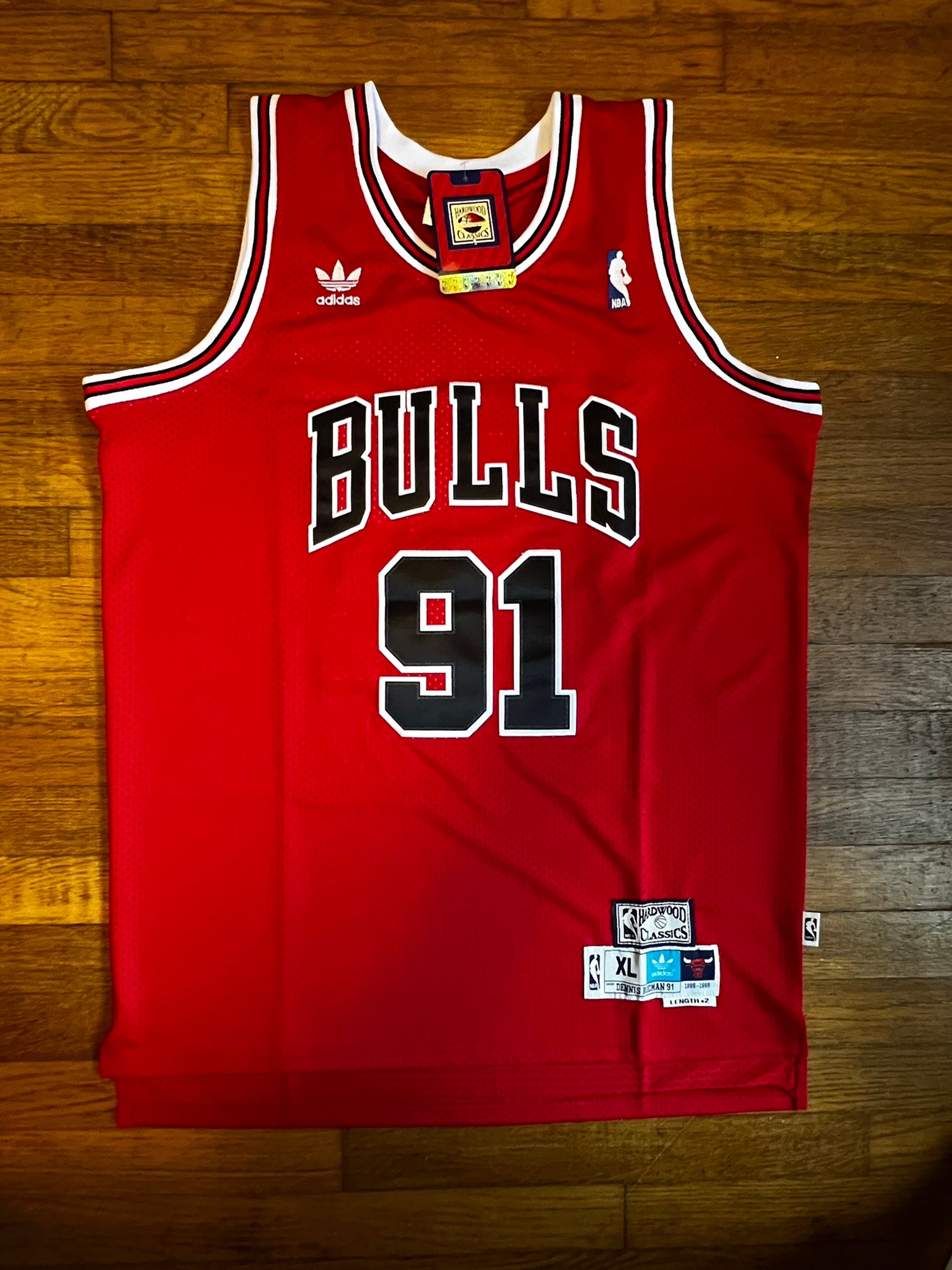 Graze Mathematics Slippery NWT Chicago Bulls Dennis Rodman Adidas NBA jersey | SidelineSwap