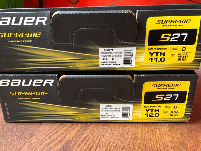 New Youth Bauer Supreme S27 Skates (two size available: Youth 11 D, 12 D)