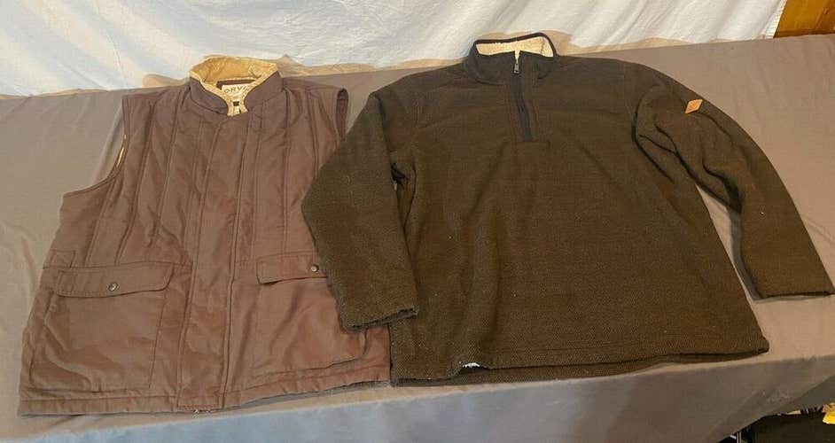 Orvis Dark Brown Insulated Field Vest & 1/2-Zip Thick Pullover Fleece Men's XL