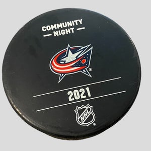NHL Columbus Blue Jackets 2021 Community Night Game Used Warm-Up Hockey Puck