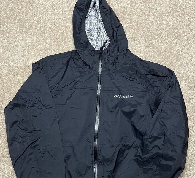 Columbia Jacket Men Medium Black Windbreaker Outdoor Zip Up Hooded Hike USA