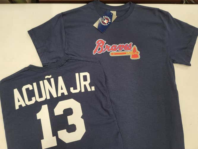MLB Team Apparel Majestic Atlanta Braves RONALD ACUNA JR Baseball Jersey Shirt NAVY All Sizes