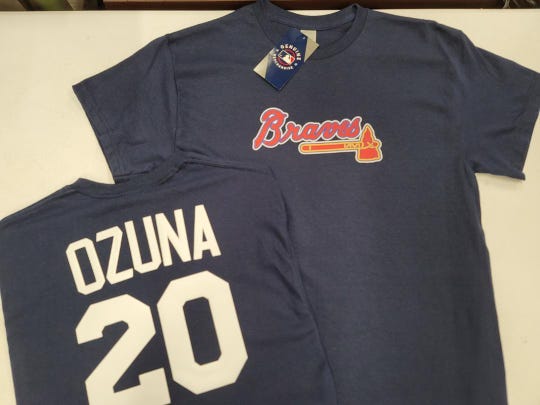 MLB Team Apparel Majestic Atlanta Braves MARCELL OZUNA Baseball Jersey Shirt NAVY All Sizes