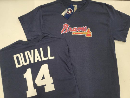 MLB Team Apparel Majestic Atlanta Braves ADAM DUVALL Baseball Jersey Shirt NAVY All Sizes