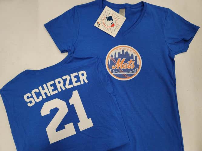 MLB Team Apparel WOMENS Majestic New York Mets MAX SCHERZER V-Neck Baseball Jersey Shirt ROYAL