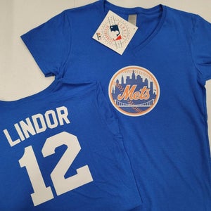 MLB Team Apparel WOMENS Majestic New York Mets FRANCISCO LINDOR V-Neck Baseball Jersey Shirt ROYAL