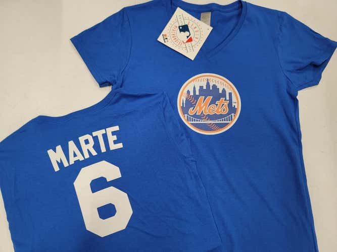 MLB Team Apparel WOMENS Majestic New York Mets STARLING MARTE V-Neck Baseball Jersey Shirt ROYAL