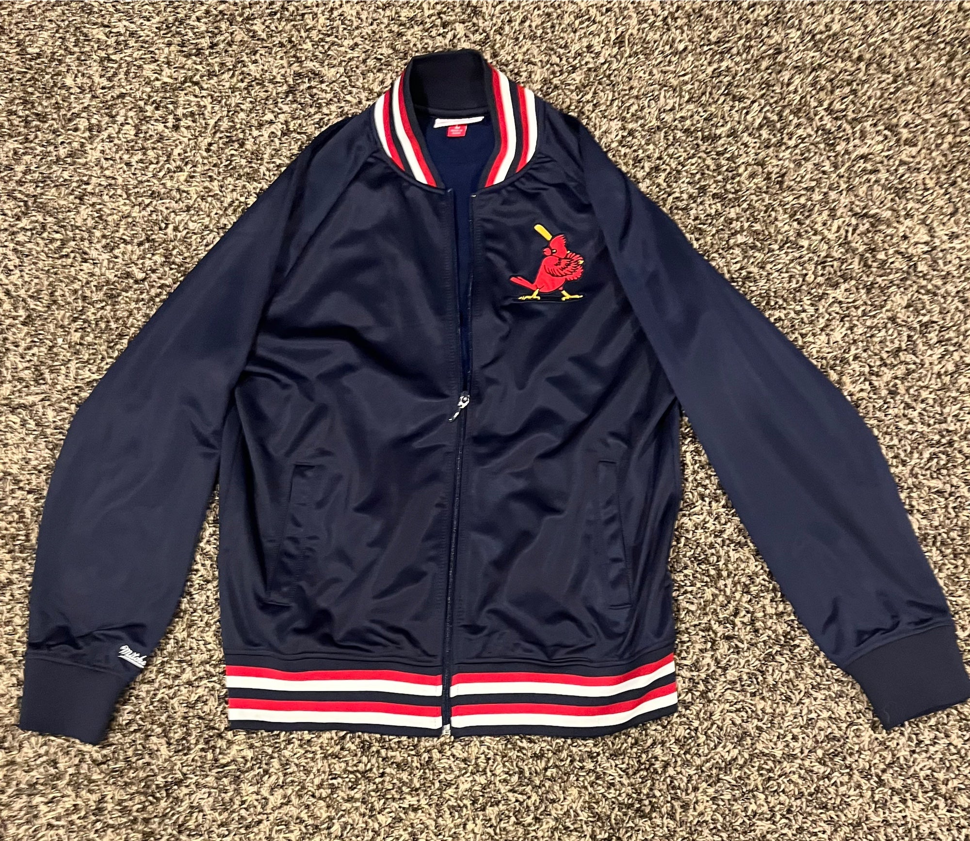 St. Louis Cardinals Mitchell & Ness Big & Tall Coaches Satin Full-Snap  Jacket - Navy/Red