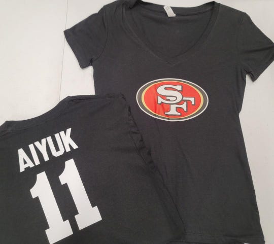 NFL Team Apparel WOMENS San Francisco 49ers BRANDON AIYUK V-Neck Football Jersey Shirt BLACK