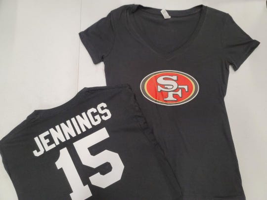 NFL Team Apparel WOMENS San Francisco 49ers JAUAN JENNINGS V-Neck Football Jersey Shirt BLACK