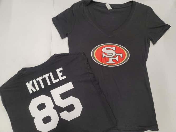 NFL Team Apparel WOMENS San Francisco 49ers GEORGE KITTLE V-Neck Football Jersey Shirt BLACK