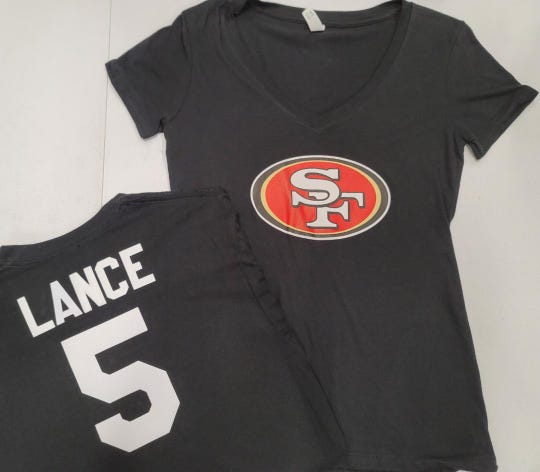 NFL Team Apparel WOMENS San Francisco 49ers TREY LANCE V-Neck Football Jersey Shirt BLACK