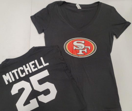 NFL Team Apparel WOMENS San Francisco 49ers ELIJAH MITCHELL V-Neck Football Jersey Shirt BLACK