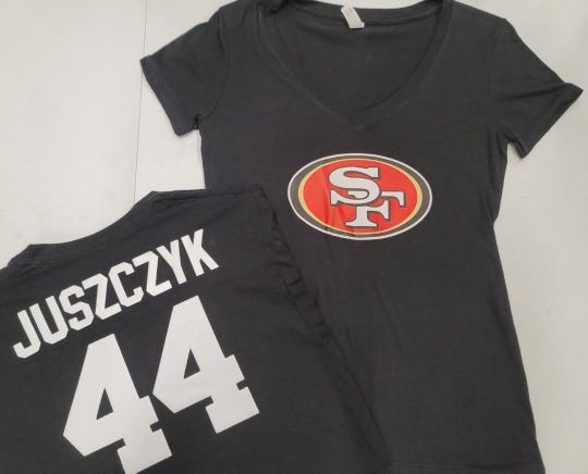 NFL Team Apparel WOMENS San Francisco 49ers KYLE JUSZCZYK V-Neck Football Jersey Shirt BLACK