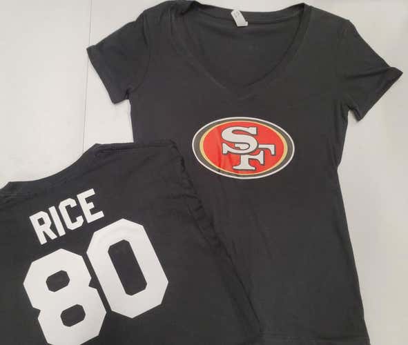 NFL Team Apparel WOMENS San Francisco 49ers JERRY RICE V-Neck Football Jersey Shirt BLACK