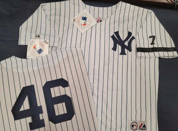 Majestic New York Yankees ANDY PETTITTE 1995 Baseball JERSEY White P/S w/#7 (Mantle)