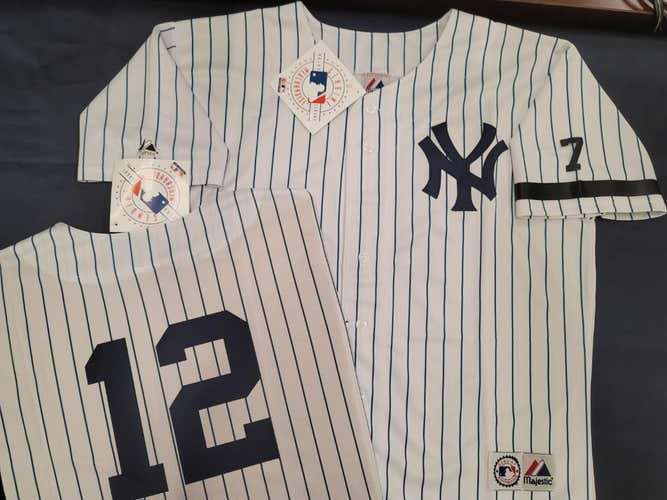 Majestic New York Yankees WADE BOGGS 1995 Baseball JERSEY White P/S w/#7 (Mantle)