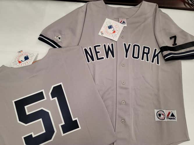 Majestic New York Yankees BERNIE WILLIAMS 1995 Baseball JERSEY GRAY w/#7 (Mantle)