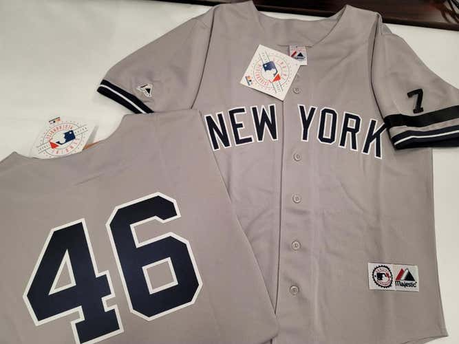 Majestic New York Yankees ANDY PETTITTE 1995 Baseball JERSEY GRAY w/#7 (Mantle)