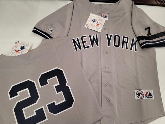 Majestic New York Yankees DON MATTINGLY 1995 Baseball JERSEY GRAY w/#7 (Mantle)