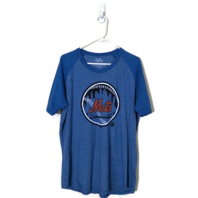 Majestic Threads MLB New York Mets Team Logo Short Sleeve Blue T-Shirt Sz XLarge