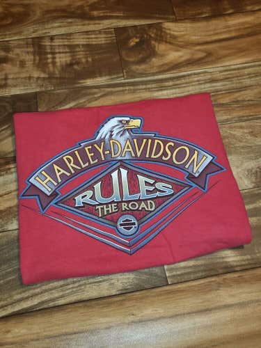 Vintage 1990s Harley Davidson Rules The Road Red Eagle Double Sided T Shirt Sz L