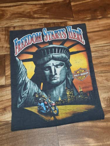 Vintage Rare 1991 Harley Davidson Freedom Starts Here Statue Of Liberty Shirt XL