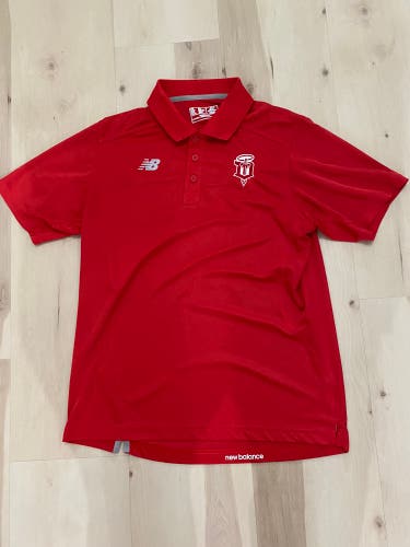 New Dubuque Fighting Saints USHL Team Issued New Balance Polo Adult Medium Red