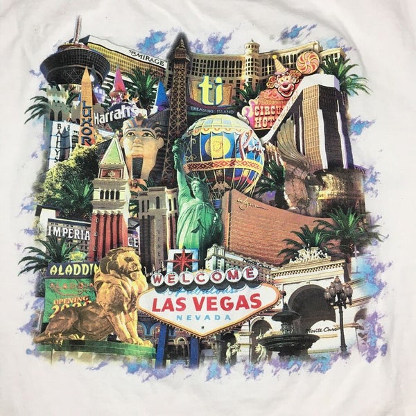 Vintage 90s Las Vegas Strip Casinos Hotels Graphic White T-Shirt