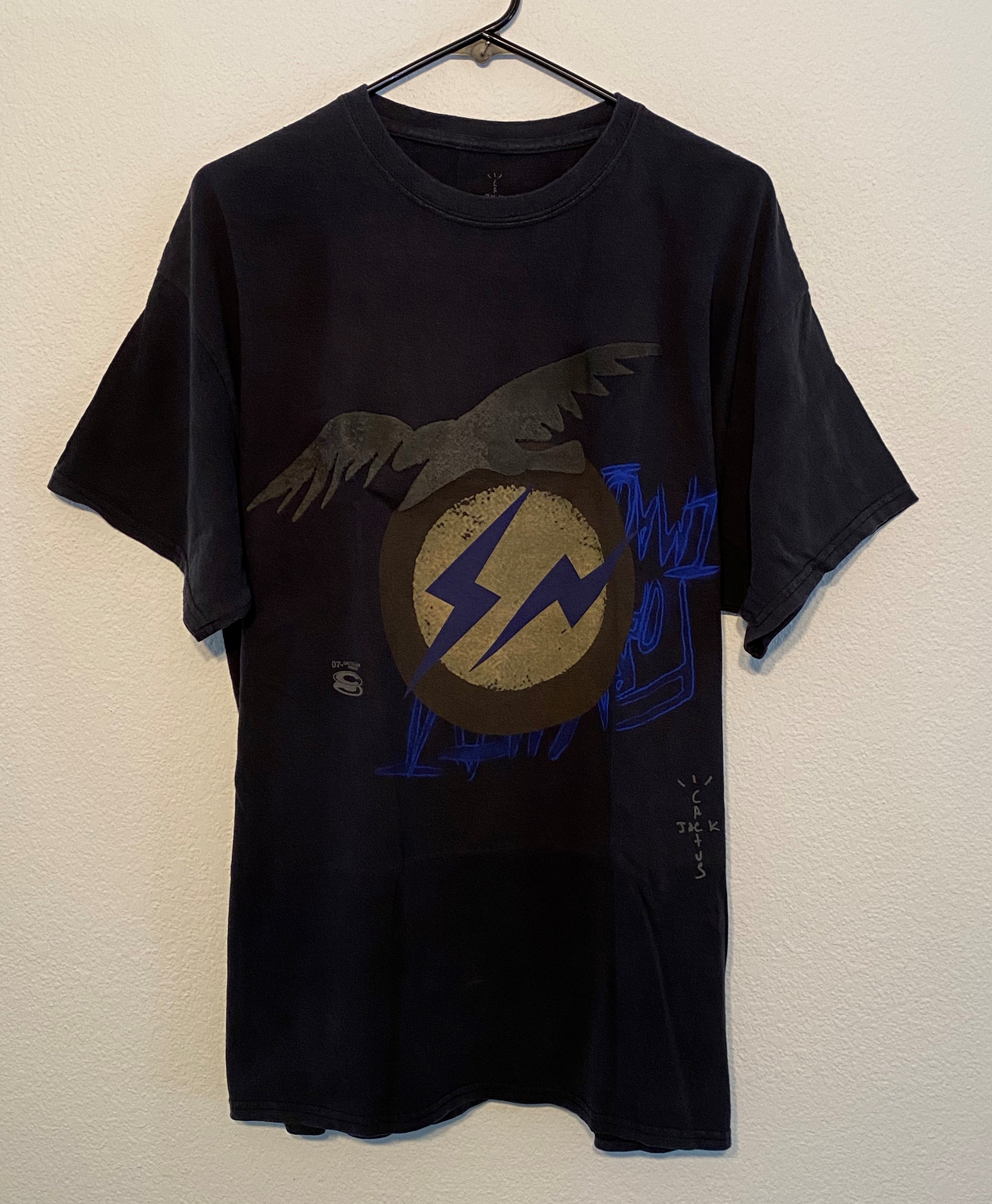 Travis Scott Cactus Jack Laflame Rapper Graphic Black Rap T-Shirt Size Med  Rare