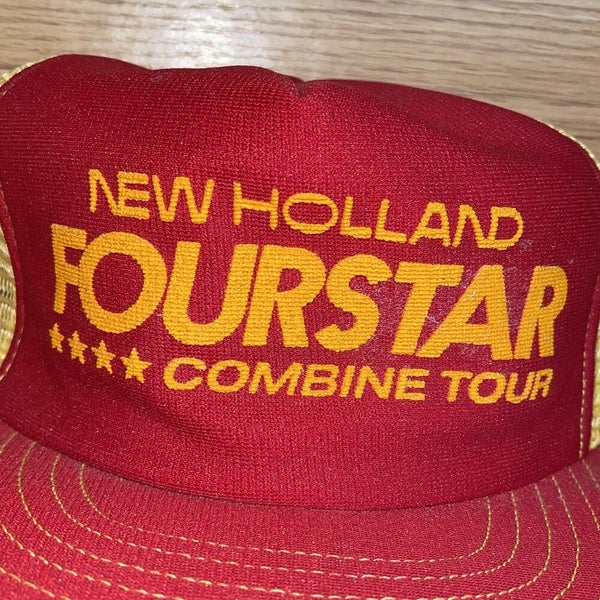 Vintage Farmer Hat New Holland Snapback Red Yellow USA Fourstar