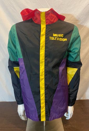 MTV Music Television Retro Colorblock Lightweight Hooded Windbreaker Men's Small