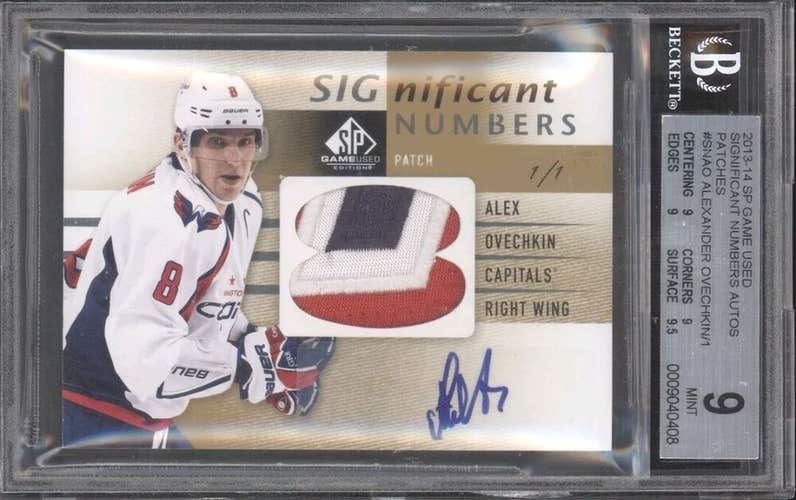 ALEX OVECHKIN BGS 9 2013-14 UD SP GAME USED SIGNIFICANT NUMBERS PATCH AUTO 1/1