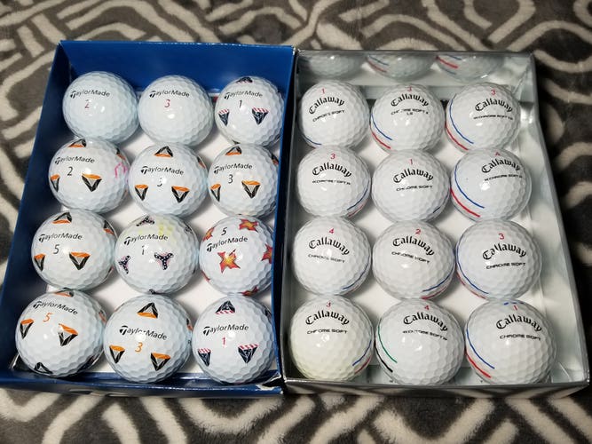 Used (12) TaylorMade TP5X PIX & (12) Callaway Chrome Soft Triple Track